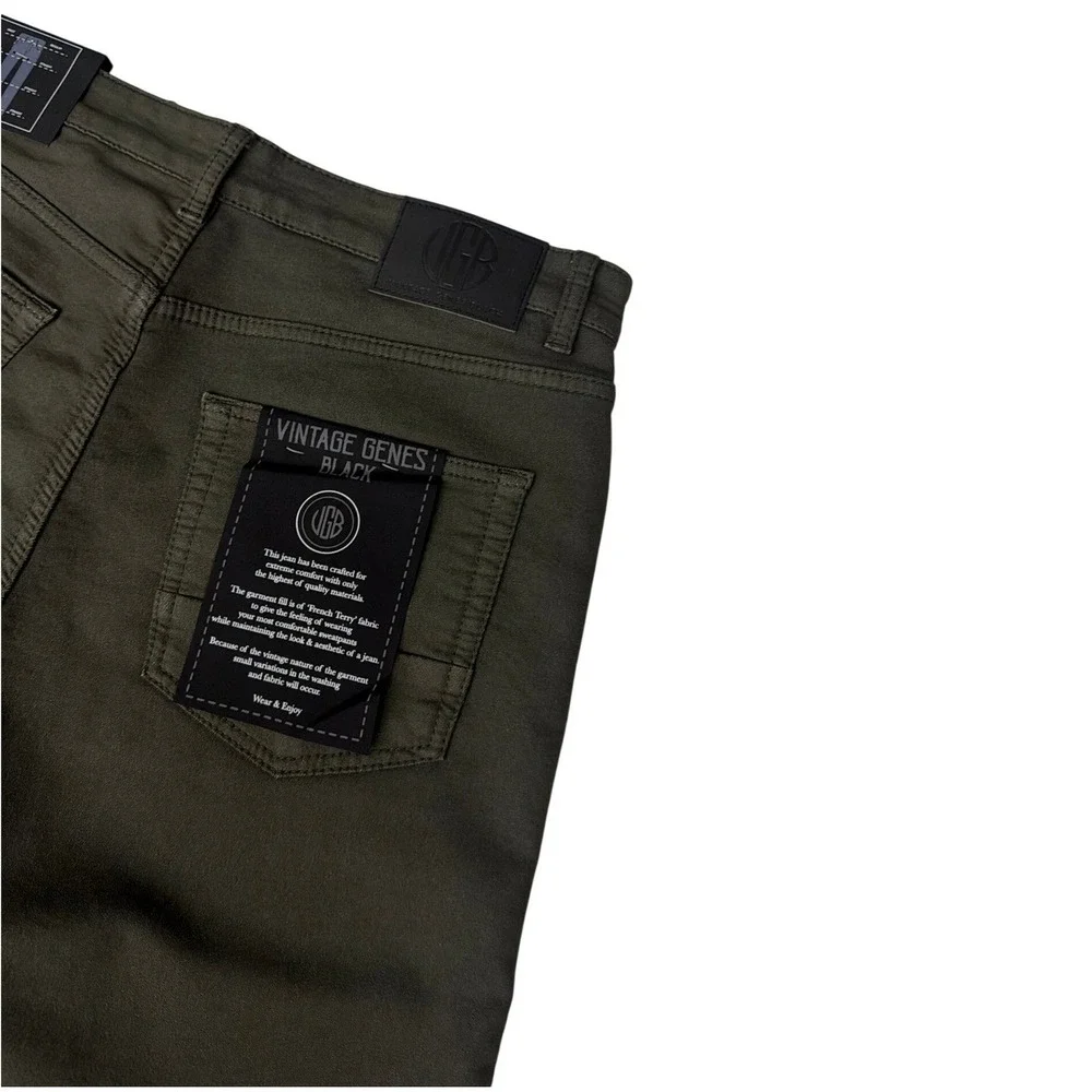 VGB Vintage Genes Black Men's Green Olive Denim Jean Slim Fit Stretch 34W X32L